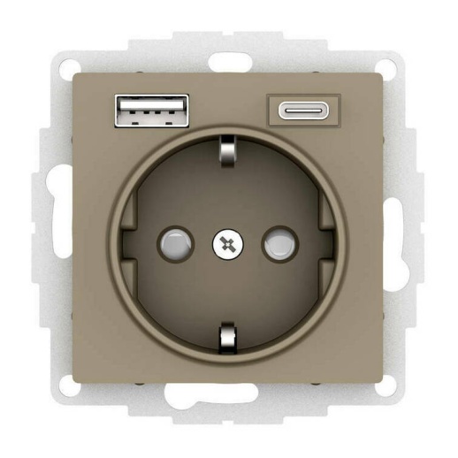 ATLASDESIGN РОЗЕТКА 16А c 2 USB A C, 5В//2,4А//3,0А, 2х5В//1,5А, механизм, ШАМПАНЬ