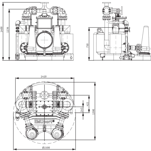 Стандартизированная напорная установка для отвода сточных вод с системой сепарации твердых веществ Wilo EMUport CORE 20.2-10B 6078590