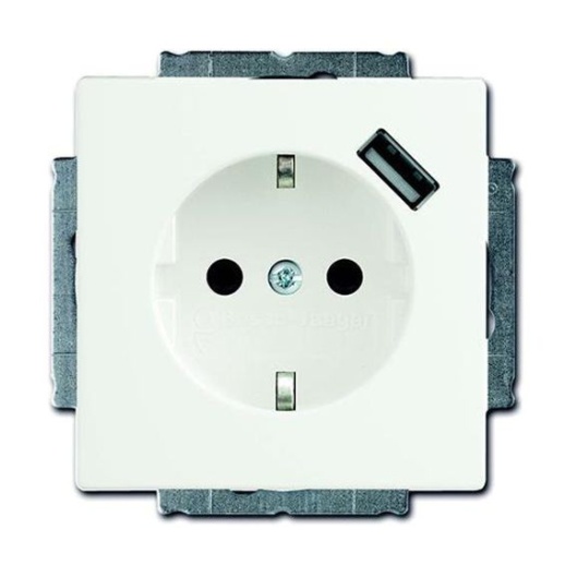 Розетка с USB ABB FUTURE, скрытый монтаж, с заземлением, со шторками, белый бархат, 20 EUCBUSB-884-500