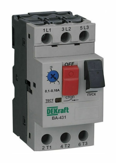 Силовой автомат для защиты двигателя DEKraft ВА-431 0.25А 3P, термомагнитный расцепитель