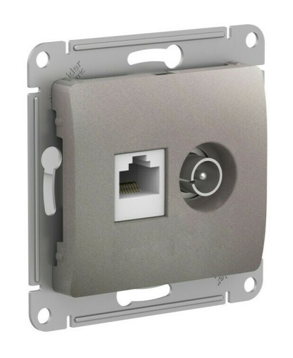 GLOSSA РОЗЕТКА двойная ТВ   компьютерная RJ45, кат. 5Е, механизм, ПЛАТИНА