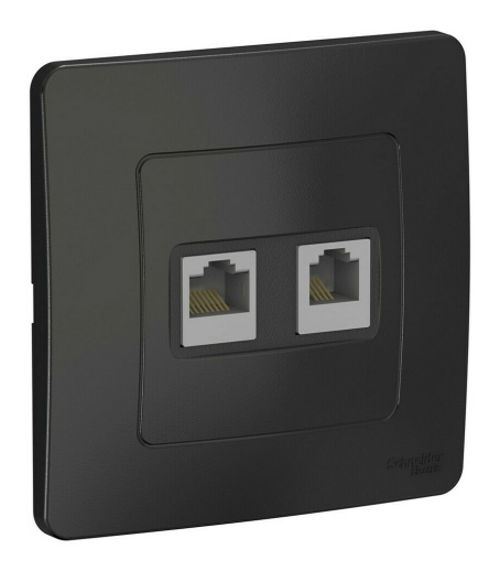 Розетка телефонная компьютерная RJ11 RJ45 Systeme Electric BLANCA, скрытый монтаж, антрацит