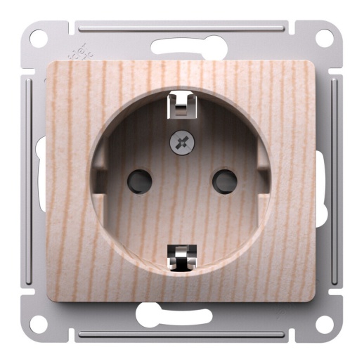 Розетка Systeme Electric GLOSSA, скрытый монтаж, с заземлением, со шторками, сосна
