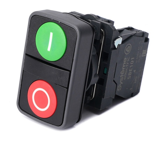 Кнопка двойн SB5 в сборе модуль 22мм зел I красн O пластик 1НО 1НЗ