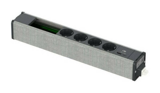 US  Блок 4хРозетка (2К З)   2xUSB A//C   место (45х90) под VDI АНТР//СЕРАЯ ТКАНЬ