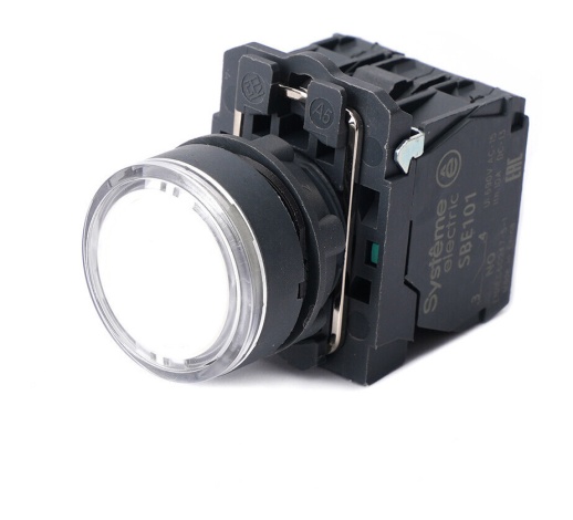 Кнопка SB5 с подсветкой в сборе модульная 22мм белая пластик 24ВDC 1НО 1НЗ