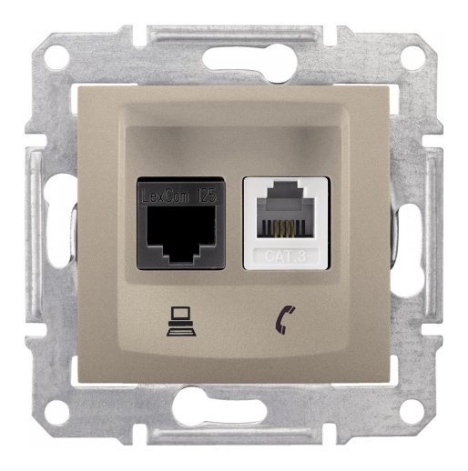 Розетка двойная RJ11 RJ45 Cat.6 SEDNA, титан