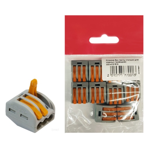 Клемма без пасты (только для медных проводов) 3х0,08...4мм.кв. WAGO упаковка 10 шт