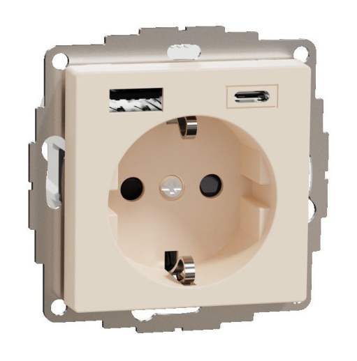 Розетка с 2xUSB MERTEN SYSTEM M, скрытый монтаж, с заземлением, бежевый