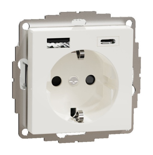 Розетка с 2xUSB MERTEN SYSTEM M, скрытый монтаж, с заземлением, полярный белый