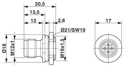 Встраиваемые разъемы SACC-E-M12MS-5CON-M16 PSCUP