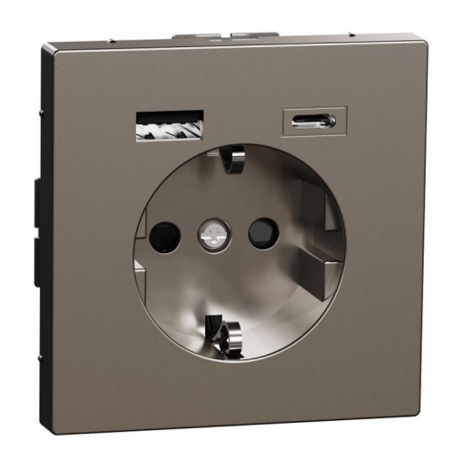 Розетка с 2xUSB MERTEN D-LIFE, скрытый монтаж, с заземлением, нержавеющая сталь