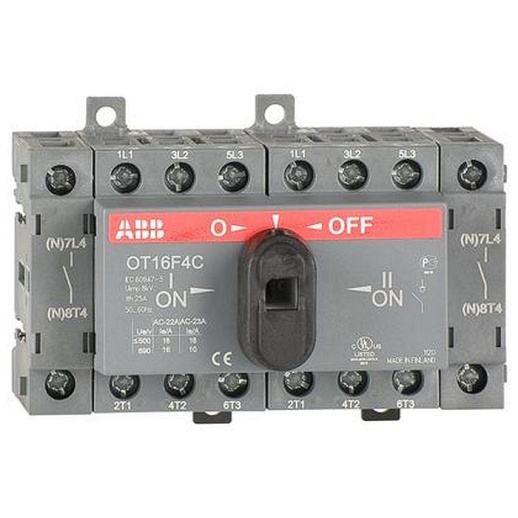 ABB Реверсивный рубильник OT16F4C до 16A 4х-полюсный для установки на DIN-рейку или монтажную плату (с резерв. ручкой), 1SCA104831R1001