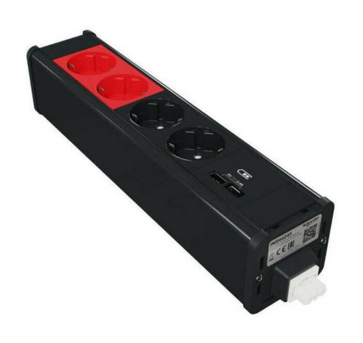 Unica System  Блок 2хРозетка БЕЛАЯ   2хРозетка КРАСНАЯ   2хUSB типа A//C АНТРАЦИТ