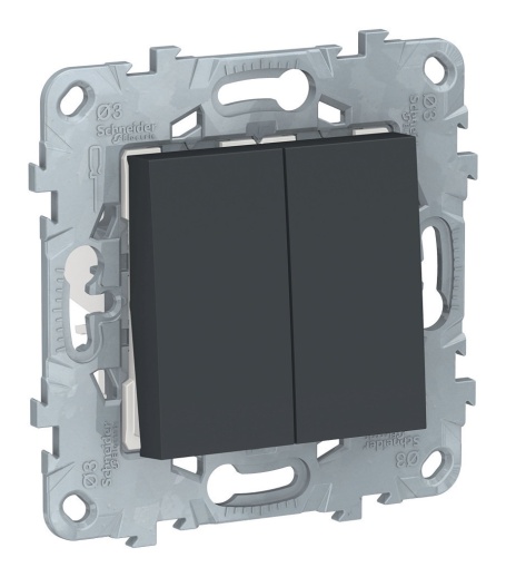 Переключатель 2-клавишный перекрестный UNICA NEW, скрытый монтаж, антрацит