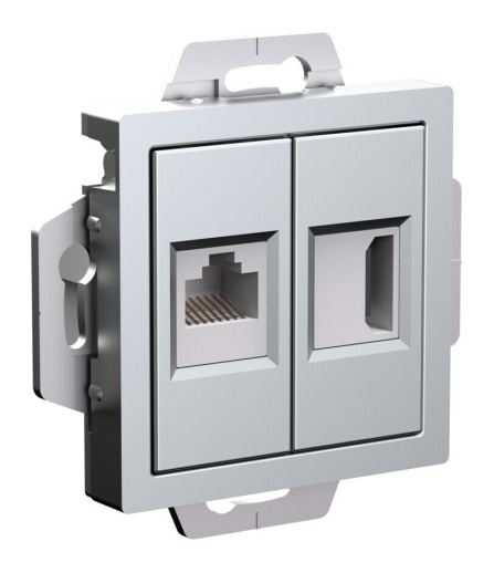 Розетка HDMI RJ45 Systeme Electric ATLASDESIGN, скрытый монтаж, алюминий