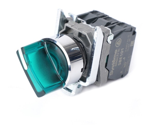 Пер-ль SB4 с подсвет в сборе 22мм 2поз зел с фикс металл 24В DC 1НО 1НЗ