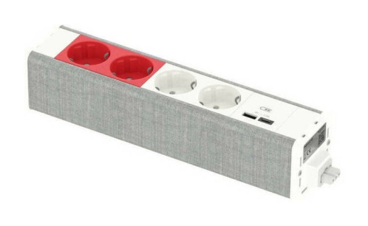 Unica System  Блок 2хРозетка БЕЛАЯ 2хРозетка КРАСНАЯ 2хUSB A//C БЕЛЫЙ//СЕРАЯ ТКАНЬ