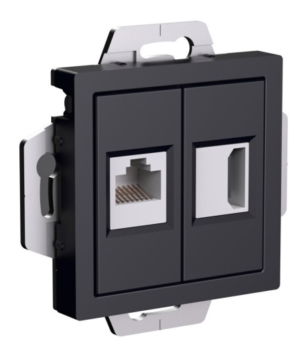 Розетка HDMI RJ45 Systeme Electric ATLASDESIGN, скрытый монтаж, карбон