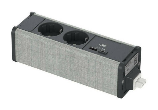 Unica System  Блок 2хРозетка (2К З) и 2хUSB типа A//C АНТРАЦИТ//СЕРАЯ ТКАНЬ