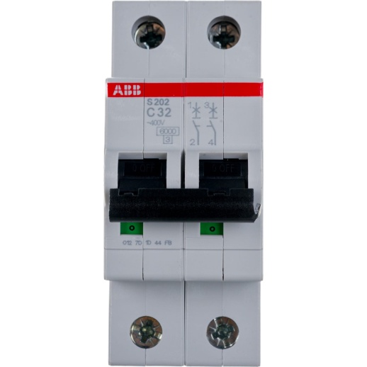 Выключатель автоматический модульный ABB S202 2п C 32А 6кА C32 2CDS252001R0324