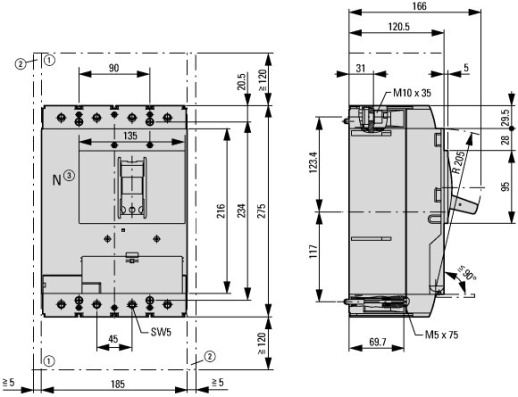PN3-4-630 Выключатель-разъединитель, 630А, 4 полюса, 2 позиции