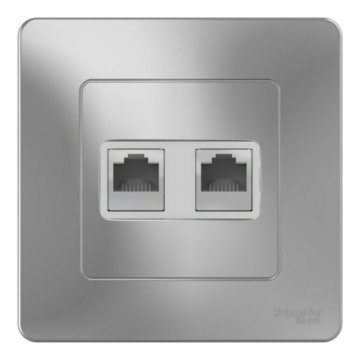 Розетка телефонная компьютерная RJ11 RJ45 Systeme Electric BLANCA, скрытый монтаж, алюминий