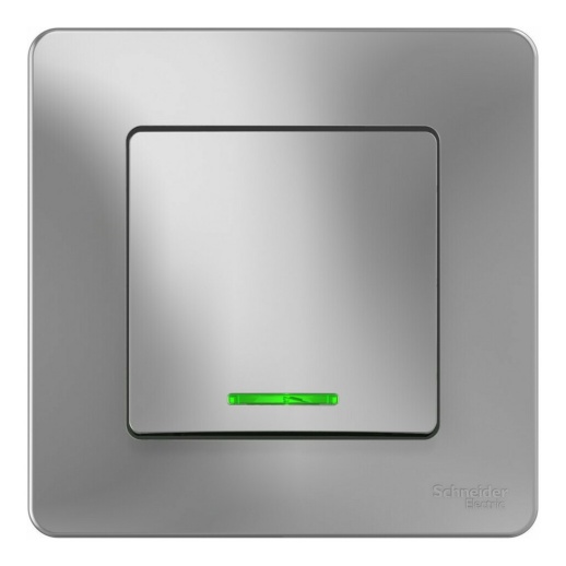 Выключатель 1-клавишный Systeme Electric BLANCA с подсветкой, скрытый монтаж, алюминий