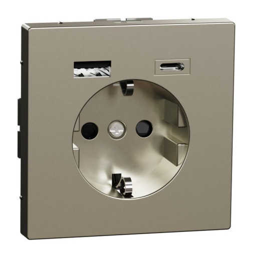 Розетка с 2xUSB MERTEN D-LIFE, скрытый монтаж, с заземлением, никель