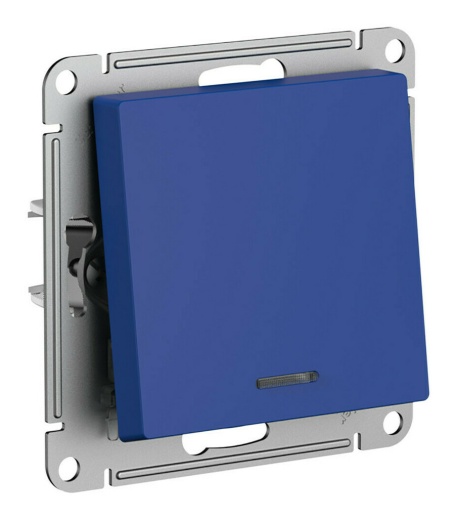Выключатель 1-клавишный Systeme Electric ATLASDESIGN с подсветкой, скрытый монтаж, аквамарин