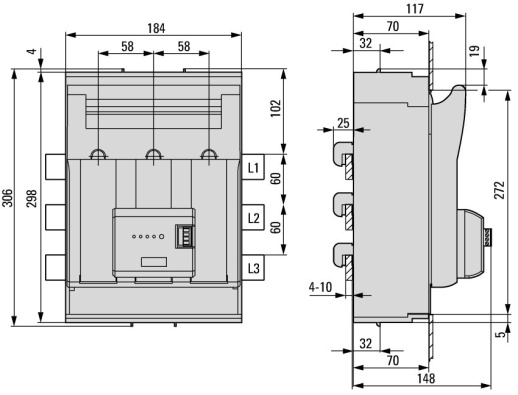 XNH1-FCE-S250-BT Держатель-разъединитель для плавких вставок NH, до 250А, переменное напряжение до 690В