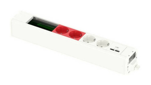 US  Блок 2хРозетка БЕЛАЯ 2хРозетка КРАСНАЯ 2USB A//C  место (45х90) под VDI БЕЛЫЙ