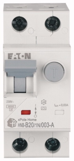HNB-B20/1N/003-A Автоматический выключатель дифференциального тока, 20A, 30мА, кривая отключения B, 1полюс N, тип чувствительности A