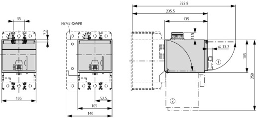 NZM2-XR220-250DC Моторный привод, напряжение управления 220..250В (DС)