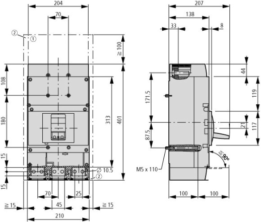 NZMN4-ME550 Автоматический выключатель защиты двигателя 550А, 3 полюса, откл.способность 50кА, электронный расцепитель