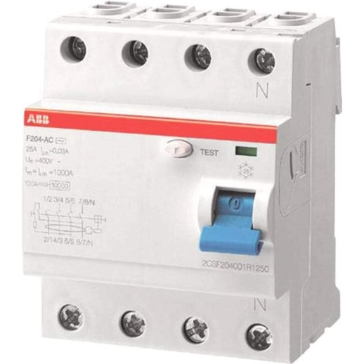 Выключатель дифференциального тока (УЗО) ABB F204 4п 25А 30мА тип AC 2CSF204001R1250