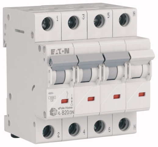 HL-B20/3N Модульный автоматический выключатель, 3N-полюс, кривая отключения B, номинальный ток 20А