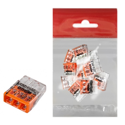 Клемма безвинт. без пасты розеточн.  3х0,5-2,5мм WAGO упаковка 10 шт