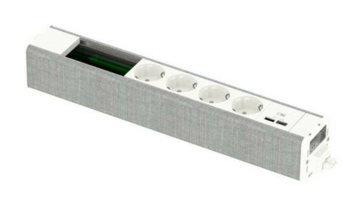 US  Блок 4хРозетка (2К З)   2xUSB A//C   место (45х90) под VDI БЕЛЫЙ//СЕРАЯ ТКАНЬ