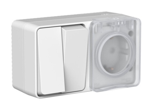 Розетка   выключатель 2-клавишный Systeme Electric ATLASDESIGN PROFI54, открытый монтаж, серый