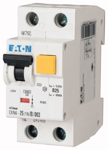 CKN6-25/1N/C/01-A-DE Дифференциальный автоматический выключатель 25/0,1А (AC,DC), кривая отключения С, 1 N полюсов, откл. способность 6 кА