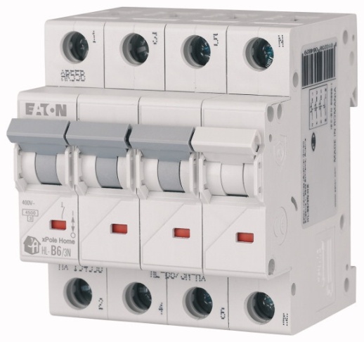 Модульный автоматический выключатель, 3N-полюс, кривая отключения B, номинальный ток 20А HL-B20/3N