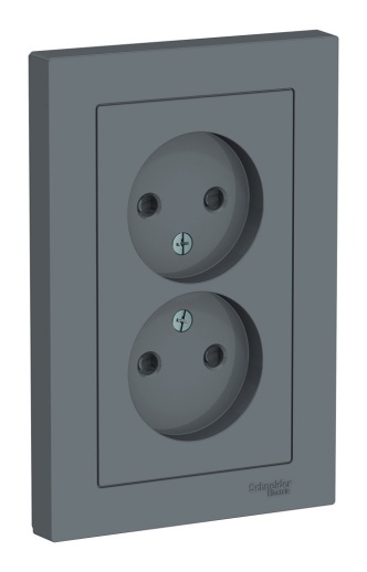 Розетка двухместная ATLASDESIGN, скрытый монтаж, без заземления, со шторками, грифель