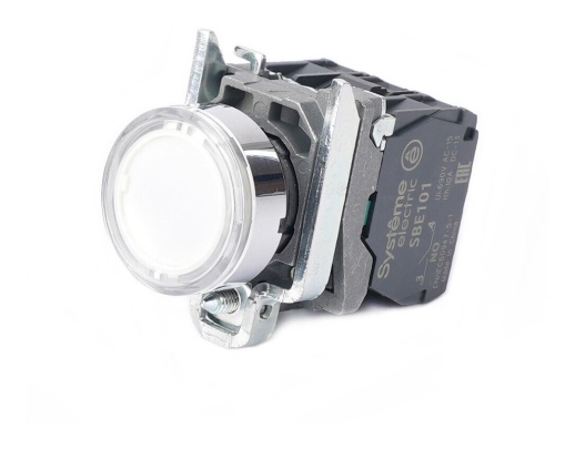 Кнопка SB4 с подсветкой в сборе модульная 22мм белая металл 24ВDC 1НО 1НЗ