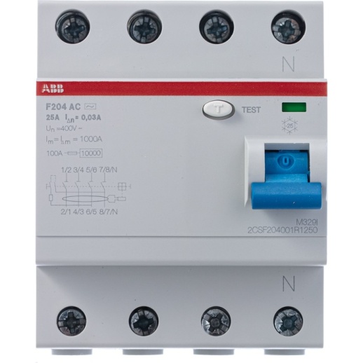 Выключатель дифференциального тока (УЗО) ABB F204 4п 25А 30мА тип AC 2CSF204001R1250