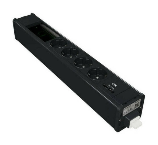 Unica System  Блок 4хРозетка (2К З)   2xUSB A//C   место (45х90) под VDI АНТРАЦИТ