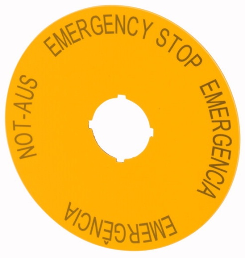 Знак, аварийная остановка , желтый, D = 90 мм, 4-х языках , DE , EN , ES, PT M22-XAK2