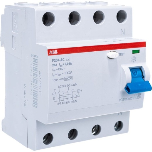 Выключатель дифференциального тока (УЗО) ABB F204 4п 25А 30мА тип AC 2CSF204001R1250